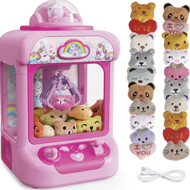 Claw Machine for Kids, Mini Vending Machine Girls Unicorn Toys, Candy Grabber Prize Dispenser with Sound & 20 Mini Plush Toys, Electronic Arcade Game Indoor Toy for Home Party Birthday Gifts
