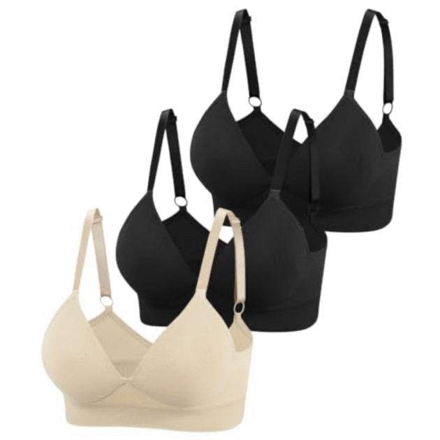 Eleplus 3 Pieces Deep V Wireless Bras for Women Seamless Comfy Bralettes Lightly Lined Multicolors Pack