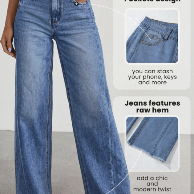 PRETTYGARDEN Wide Leg Jeans for Women Trendy 2025 High Waisted Stretchy Baggy Raw Hem Denim Palazzo Pants with Pockets