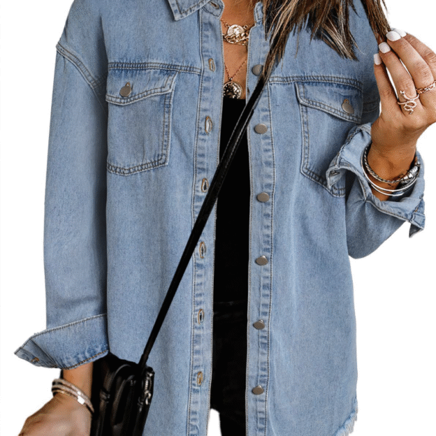 Dokotoo Women's Oversized Denim Jacket Casual Long Sleeve Denim Shirts Distresse Jean Jacket Fall Outfits 2025