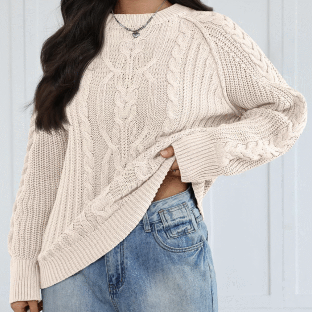 Trendy Queen Women's Oversized Cable Knit Crewneck Fall Pullover Sweaters
