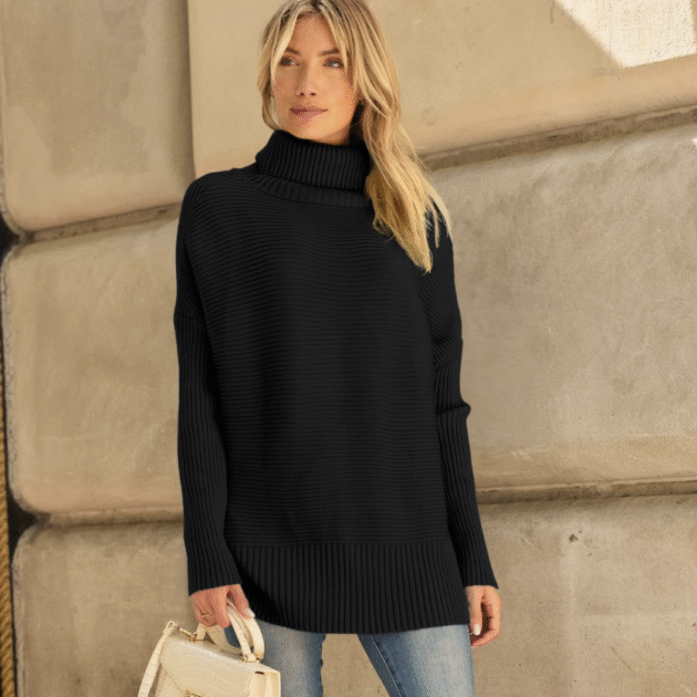 LILLUSORY Women's Oversized Turtleneck Sweaters Fall Batwing Sleeve Ribbed Tunic Sweater