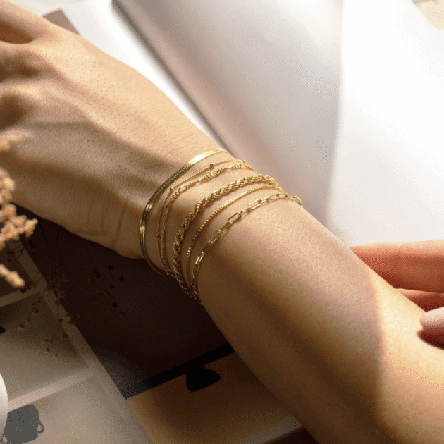 DEARMAY Gold Bracelets for Women Waterproof, 14K Gold Plated Jewelry Sets Trendy Thin Dainty Stackable Cuban Link Paperclip Chain Bracelet Pack Fashion Accessories Gifts for Womens