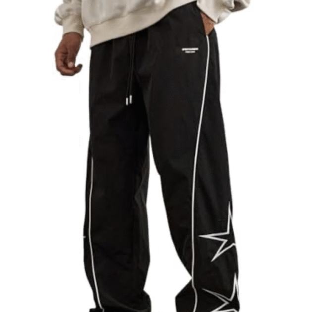 ZAFUL Mens Printed Lightweight Casual Pants Y2K Sweatpants Drawstring Dance Pants Baggy Fashion Straight Leg Pants