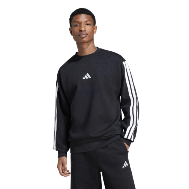 adidas Men's Essentials 3-Stripes Fleece Sportswear Sweatshirt, Black/White, Medium