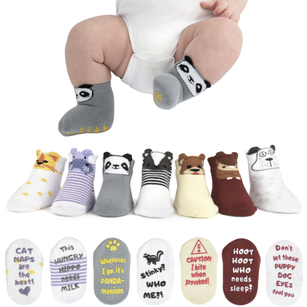 ZIRI & ZANE Baby Sock Gift Set - 7 Unique Pairs, Cute & Funny Unisex Newborn Gifts for Baby Showers & Registries